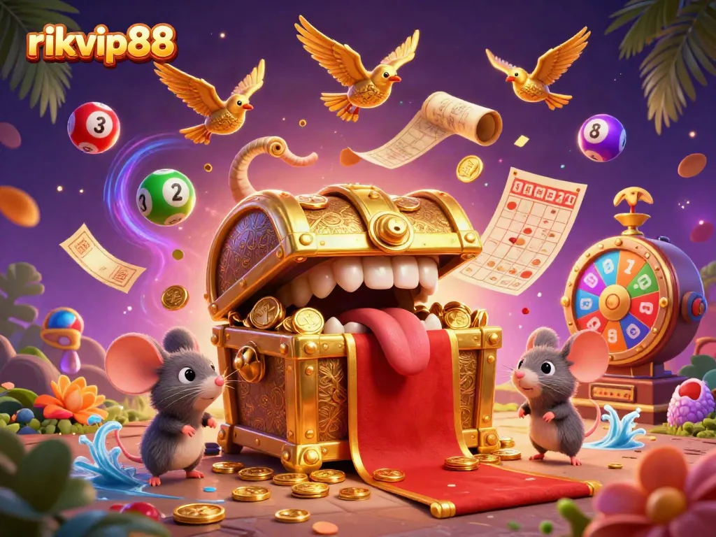 Engage with rikvip88's vibrant casino world, featuring playful characters and dynamic gaming elements.