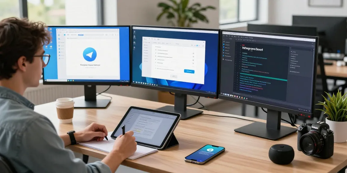 Enhance your communication with Telegram Download for seamless messaging, featuring a modern tech workspace with developers at work.